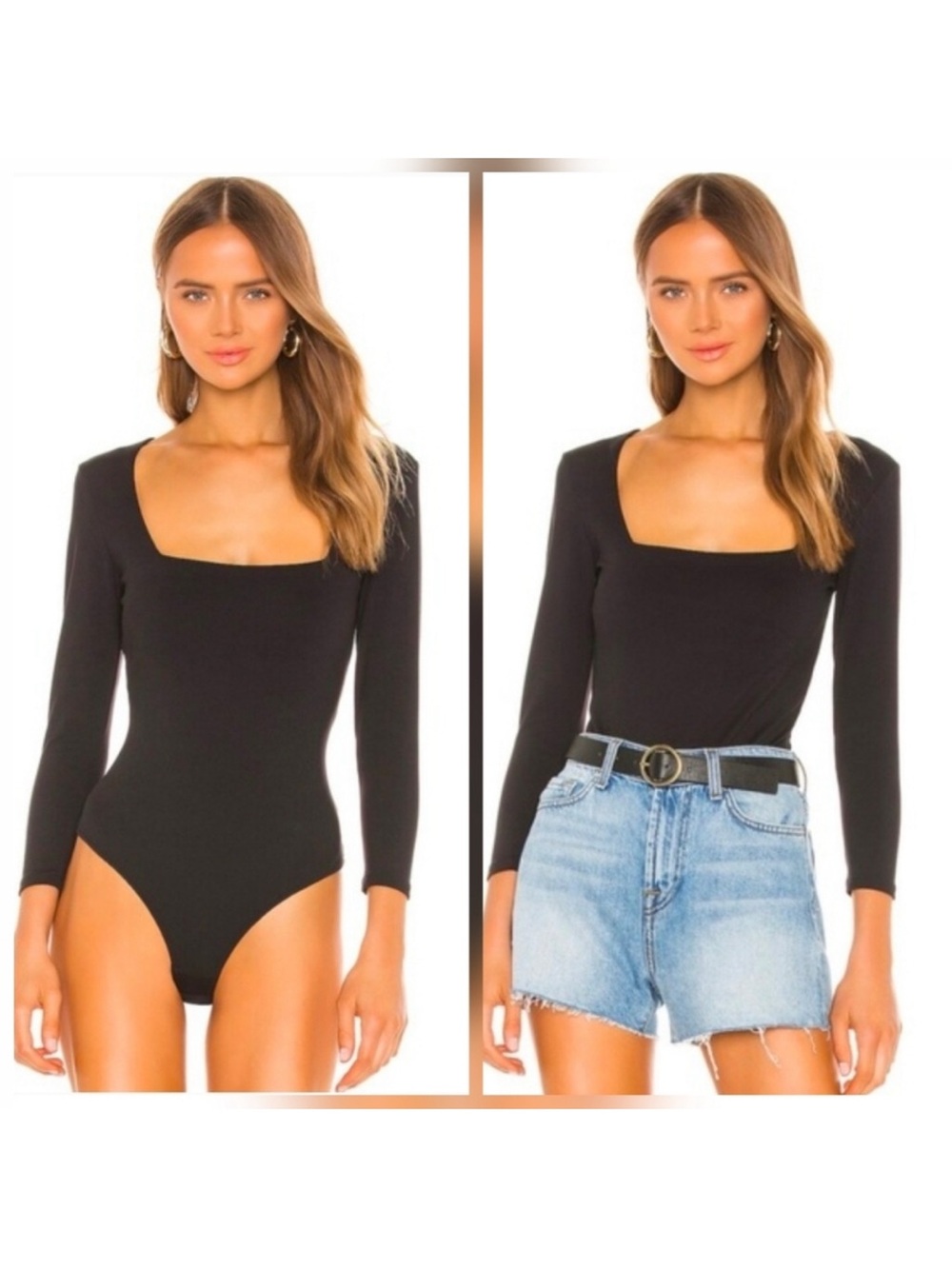 Intimately Free People Truth or Square Body Suit Black Tony Long Sleeve medium